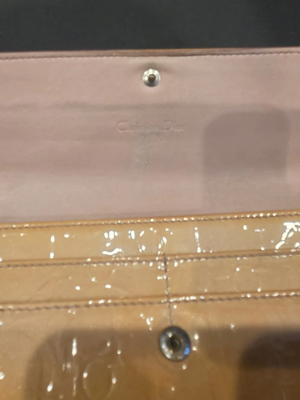 Dior Patent Trotter Embossed Clutch in Golden Color